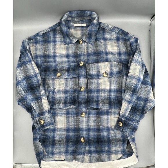 Pharaoh Laurel Plaid Blue Flannel Top By Pharaoh Collection NWOT Sz 0 MSRP $365 - Picture 8 of 11